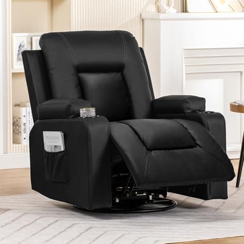 COMHOMA Recliner Chair, Swivel Rocker Recliners, Reclining Sofa with Side Pockets, Cup Holders for Living Room, Bedroom (Black)
