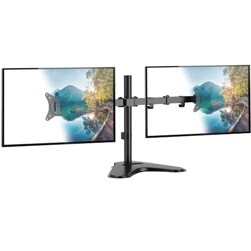 Mount-It! Dual Monitor Stand for Desk, Free Standing Monitor Mount for 2 Screens up to 32”, Height Adjustable with Tilt, Swivel & Rotation, VESA 75x75 & 100x100 9