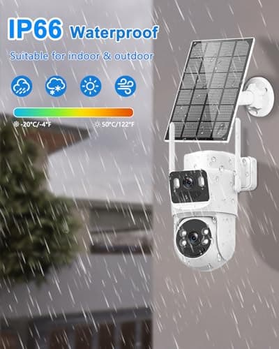 Latuwuz 4K Solar Security Cameras Wireless Outdoor, 5GHz/2.4GHz WiFi Cameras for Home Security with Dual Lens, Siren, Human Auto Tracking, Color Night Vision, 2-Way Talk, IP66 9