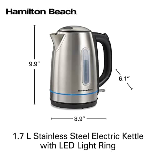 Hamilton Beach Electric Tea Kettle, Water Boiler & Heater, 1.7 Liter, Cordless Serving, 1500 Watts for Fast Boiling, Auto-Shutoff and Boil-Dry Protection, Stainless Steel with LED Light Ring (41037) 9