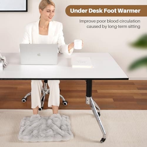 Electric Foot Warmer, Luxury Faux Fur Heating Pad for Feet Pain Relief Cramp, Heated Foot Warmer for Under Desk & Bed with 3 Heat Settings & 2H Auto-Off, ETL Certified, 16x22 Inch, Light Grey 6