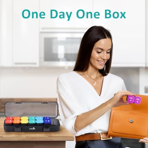 Fullicon Moisture-Proof Pill Organizer 2 Times a Day, Weekly Pill Boxes & Organiser with Silicone Lids, Large Capacity AM PM Pill Organizer 7 Day, Travel Pill Case for Vitamins (Black Rainbow) 6