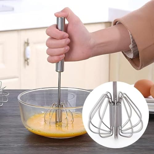 3 Pack Stainless Steel Egg Whisk, Hand Push Rotary Whisk Blender, Versatile Easy Whisk, Hand Push Mixer Stirrer for Beating Eggs, Frothing Milk, Blending, Mixing, Whipping Smoothies & Shakes 7