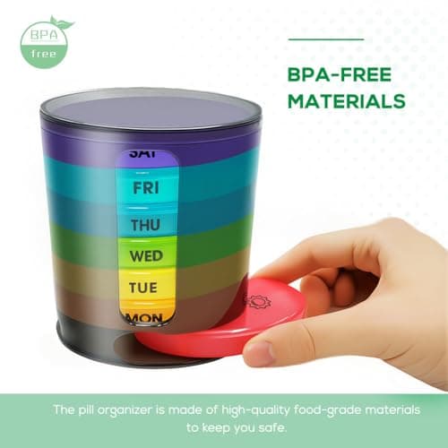 GIIYAA Weekly Pill Organizer (Twice-A-Day), Portable 7 Day Pill Box Case with Stackable AM/PM Compartments for Pills, Vitamin, Fish Oil, Supplements,Rainbow (Rainbow) 5