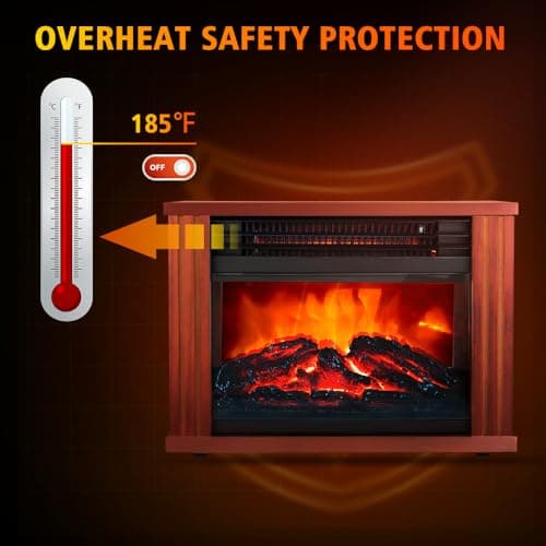 LifePlus Electric Fireplace Heater, Portable Wood Fireplace Stove with 3D Realistic Dancing Flame Effect, Tabletop Fireplace Space Heater Overheat Protection for Indoor Use Bedroom Office,1500W 5