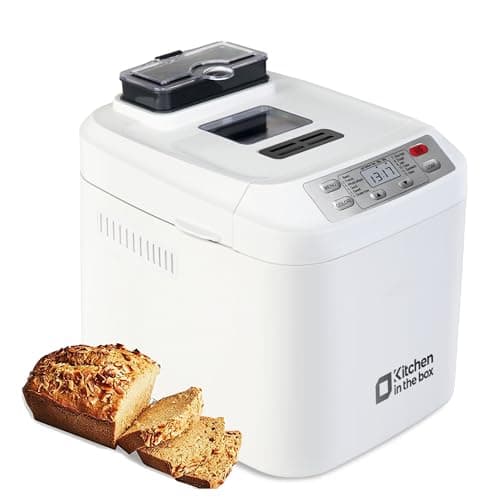 Bread Machine, Kitchen in the box 2LB 12-IN-1 Bread Maker, Gluten-Free Setting, Auto Fruit Nut Dispenser & Nonstick Pan, 2 Loaf Sizes,13H Reserve & 1H Keep Warm (White)