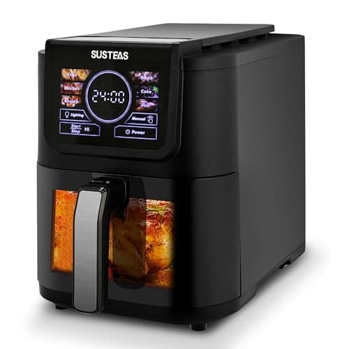 SUSTEAS Air Fryer, 5-Quart Family Size, One Touch Digital Control Presets with 400F Heat, French Fries, Chicken, Meat, Fish, Nonstick Quick & Easy Meals in Minutes, Black