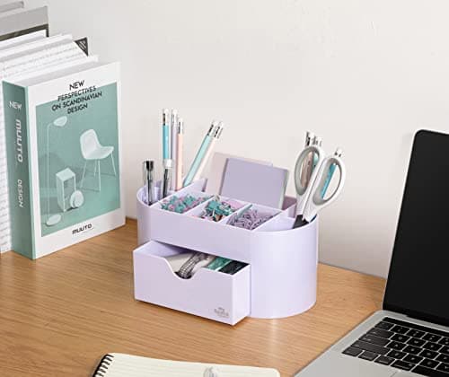 My Space Organizers Lavender Desk Organizer for Office Supplies and Desk Accessories - Pen Holder Desktop Organization for Room College Dorm Home School (White Lavender) 5