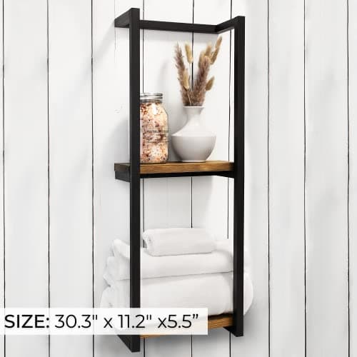 Stylish Bathroom Towel Storage Rack with Wooden Shelves – Modern & Space Saving Organizer for Wall Mount That Easily Holds 8 Large Towels - The Perfect Towel Holder To Enhance Your Bathroom Decor 6