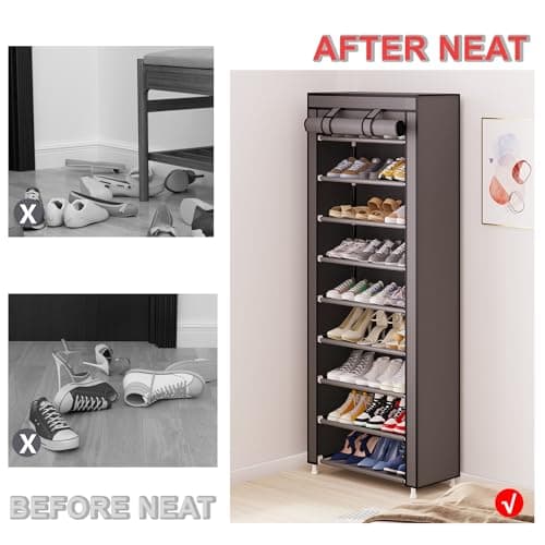 Calmootey 9 Tier Shoe Rack Organizer,Portable Shoe Shelf with Nonwoven Fabric Cover for Closet Hallway,Bedroom,Entryway,Grey 6