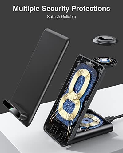 Wireless Charging Station,3 in 1 Charging Stand Made for Apple Watch Ultra 11 10 9 8 7 6 SE 5 4 3,Fast Wireless Charger Made for iPhone 17/Air/16/15/14/13/12,for AirPods Pro(with Adapter) (Black) 5