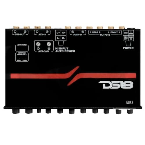 DS18 EQX7 Equalizer 7 Bands with auto Hi/Lo line Selector, Two Rear inputs (Main and Aux), 8 Volts Front, Rear and Sub Output