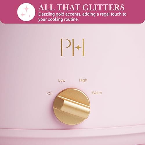Paris Hilton 6-Quart Manual Slow Cooker, Features Three Settings (Low, High, Warm), Naturally Nonstick and Dishwasher Safe Stoneware Insert, Family Sized Capacity, Pink 6