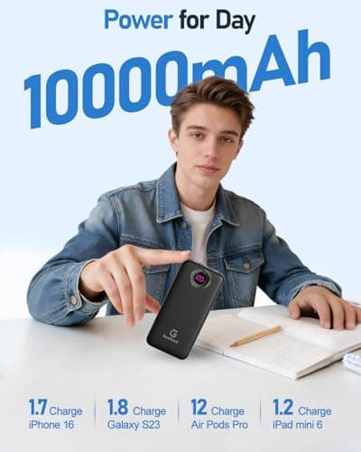 GrnOas.E Power Bank,10000mAh 22.5W Max Portable Charger Built in Cables，4 Outputs 2 Inputs External Phone Powerbank,5V/3A Fast Charging Travel Charger for iPhone Android iPad,(Pearl Black) 6