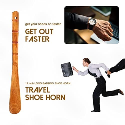 Premium Wooden Shoe Horn, 2 PCS Shoehorns Durable, 13" Long Handle Shoe horns, Lazy Shoe Helper Spoons for Seniors, Kids, Pregnancy, Men, Women 5