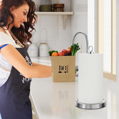 Paper Towel Holder Countertop, Stainless Steel, Weighted Base, Paper Towel Stand Holder for Kitchen Bathroom Farmhouse Essentials Decor Accessories, Silver 8