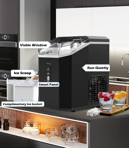 FOOING Nugget Ice Maker Countertop, Crushed Chewable Maker, Self Cleaning Makers with One-Click Operation, 34Lbs/24H, Pebble Portable Machine Scoop for Home Bar Camping RV 7