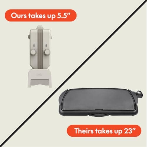 Bella 10"x 20" Ceramic Fold-n-Store Dual Temp Griddle, Fits-anywhere Kitchenware, EverGood Ceramic Nonstick Coating, 2 Temperature Zones up to 400°F​, Dishwasher Safe Drip Tray, 1500 Watt, Oatmilk 6