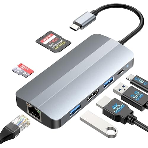 USB C Laptop Docking Station, 7 in 1 USB C Dock with 1000Mbps, 2 USB Port, HDMI 4K, 100W PD, SD/TF Card Reader for MacBook/Dell/HP/Surface/Lenovo etc
