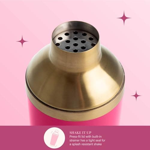 Paris Hilton 2-Piece Cocktail Shaker Set, Double Wall Insulated Stainless Steel Mixer with Built-In Strainer and Double-Sided Jigger, 20-Ounce, Gold and Hot Pink 7