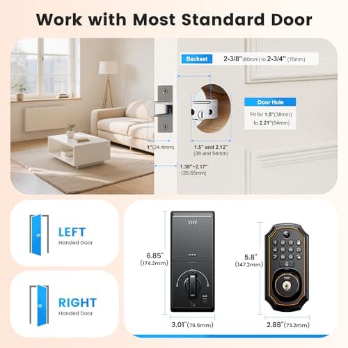 YHV Keyless Entry Door Lock with Camera Electronic Smart Lock Fingerprint Keypad Deadbolt with Code, App Remote Control, Auto Unlock, Wi-Fi Connected, Doorbell for Front Door 8