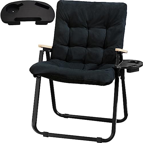 Folding Camping Chair with Detachable Cushion and Cup Holder, Lawn Chair with Arm Rest, Heavy Duty Portable Camping Chair for Adults, Outdoor Chair for Camping, Lawn, Patio, Beach and Fishing, Black