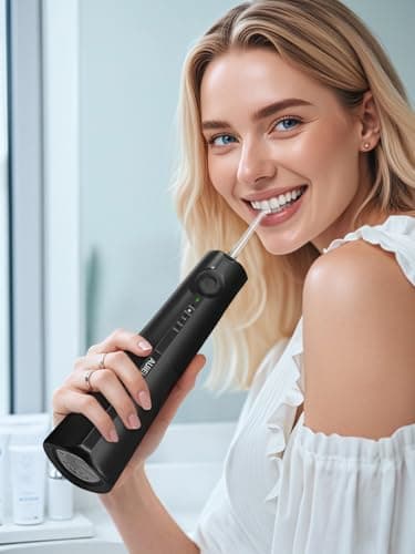 AUIEI Water Flosser Pick for Teeth & Braces, 300ML Cordless Power Dental Flossers with 8 Jet Tips, Oral Irrigator 5 Pressure, IPX7 Waterproof, Portable for Home Travel 8