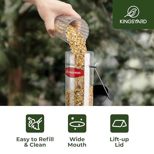 Kingsyard Tube Bird Feeders for Outdoors Hanging, Wild Bird Feeder with 6 Feeding Ports, Easy to Clean & Refill, 2 lbs Seed Capacity, Great for Attracting Finches, Cardinals (Black) 6