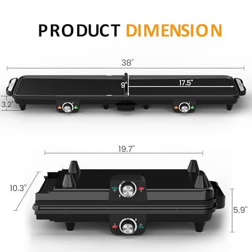 Sunvivi Large Electric Griddle 38'' x 9'', 1600W Indoor Grill with 2 Adjustable Temp Knobs, Even Heating, Nonstick Plate, Foldable Electric Grill Pan Indoor with Drip Tray, Easy to Clean 7