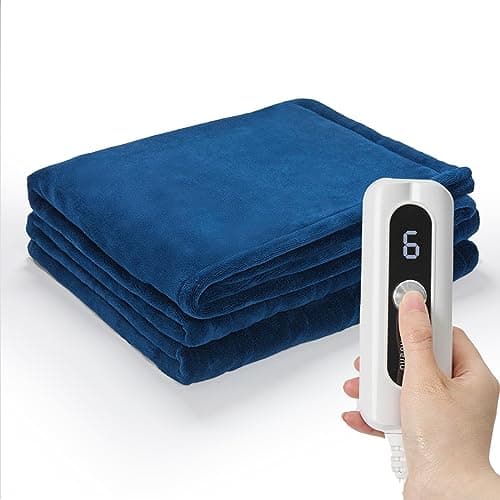 SNUGSUN Heated Blanket Twin Size 62"x 84", Microplush Flannel Electric Blanket, Soft Durable & Anti-Pilling Heating Blanket, Fast Heating ETL & FCC, 6 Heating Levels &10 Hours Auto-Off, Pageant Blue
