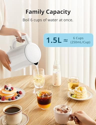 COMFEE' Electric Kettle and Tea Kettle, 1.5L Double Wall, Stainless Steel Interior, Lid & Spout, Fast Boil, Auto-Off, and Boil-Dry Protection, 1500W 7