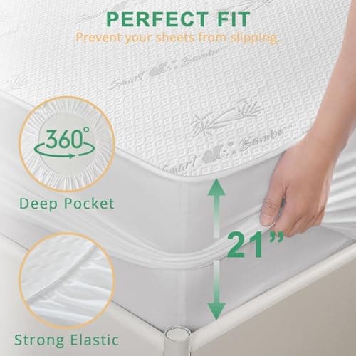 HUXMEYSON Queen Mattress Protector, Fully Waterproof Mattress Protector, Breathable and Noiseless Mattress Cover with 8-21 Deep Pocket, 60 x 80 Inch 5