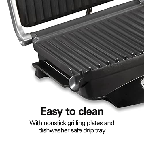 Hamilton Beach Steak Lover's Electric Indoor Searing Grill, Nonstick 100 Square, Stainless Steel (25331), Black and Stainless, Medium 6