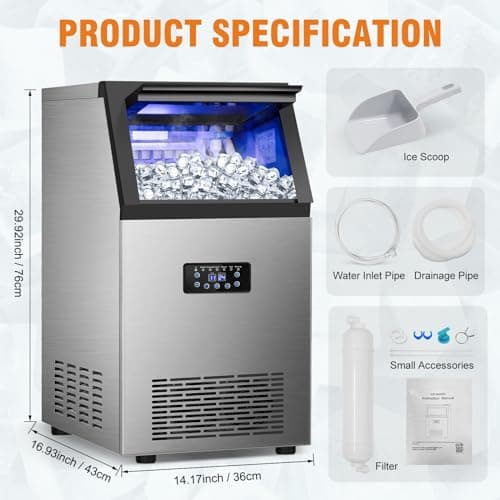 RAPSUAR Commercial Ice Maker Machine, 120Lbs/24H with 30Lbs Storage Bin, 40Pcs Ice Cubes 6Mins, 2-Way Add Water Under Counter Freestanding Ice Maker Commercial for Home Bar Office 6