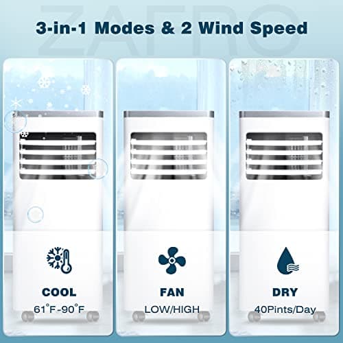 ZAFRO 10,000 BTU Portable Air Conditioners Cools up to 450 Sq.ft, Portable AC Built-in Cool, Dehumidifier, Fan Modes, Room Air Conditioner with Remote Control/Installation Kits, White 4