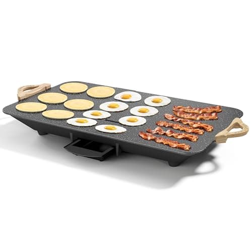 12x20inch Electric Griddle by BBQ Masters, 1700W Fast Even Heating, ILAG Granite Nonstick, Sloped Cooking Surface, Frameless Design for Easy Cleaning, Great for Family Gatherings, Black