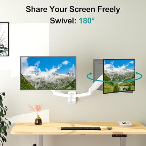 MOUNT PRO Dual Monitor Wall Mount for 13 to 32 Inch Computer Screens, Gas Spring Wall Monitor Arm for 2 Monitors, Each Holds Up to 19.8lbs, Adjustable Wall Monitor Mount with VESA 75x75/100x100, White 6