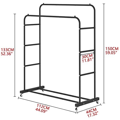 Laiensia Double Rods Clothing Rack with Wheels, Garment Rack for Hanging Clothes, Multi-functional Bedroom Clothes Rack, Black 5