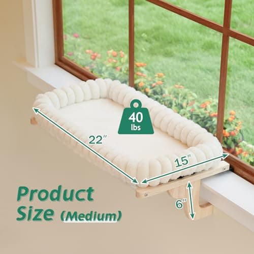 Zakkart SnugCloud Cat Window Perch with 4-Sided Bolster - Orthopedic Cat Hammock for Window Sill - Solid Hardwood & Metal Frame - Window Seat for Pets (Natural Color Wood w/White Bed, Medium) 8