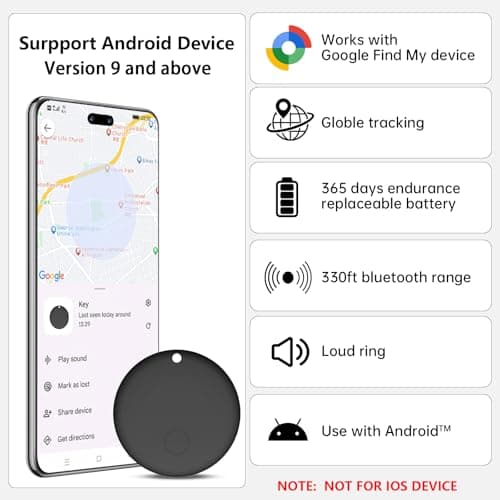 Bluetooth Tracker Android - 2 Pack, Item Finders Locators Work with Google Find My App (Only for Android), Tracker Tag for Keys, Luggage, Backpack, Wallet, Vehicle, Pets (Black) 5