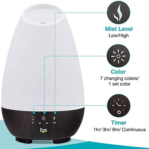 HealthSmart 500ML Essential Oil Diffuser for Large Rooms, Cool Mist Humidifier and Aromatherapy Diffuser, Adjustable Timer, Mist Mode and 7 LED Light Colors, White (Pack of 1) 6