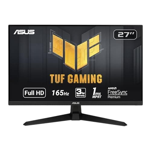 ASUS TUF Gaming 27 Inch Gaming Monitor - Full HD, 1080P, 165Hz (Supports 144Hz), 1ms, Extreme Low Motion Blur, FreeSync Premium, Shadow Boost, Eye Care, HDMI, DisplayPort, Tilt Adjustable - VG277Q1A