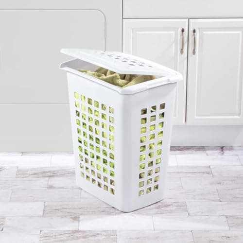 Sterilite 4-Pack LiftTop, Laundry Hamper for Clothes, Tall and Rectangular Plastic Basket with Lid, White - Large and Portable Storage Bin for Clothing and Towels - Ideal for Bathroom and Bedroom 7