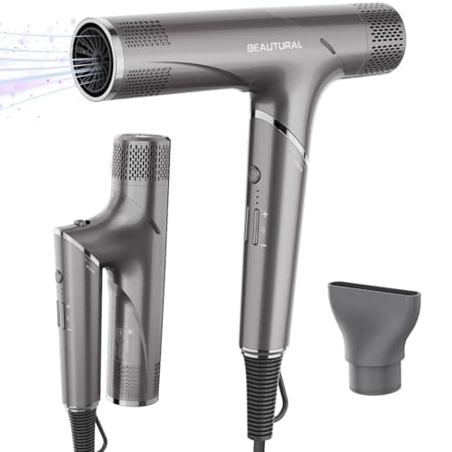 BEAUTURAL Hair Dryer, 1600W High-Speed Foldable Travel Blow Dryer, 110,000 RPM Brushless Motor Million Ionic for Fast Drying & Frizz Control, 3 Temps & 3 Speeds, Dual Voltage for Worldwide Use