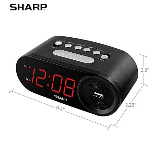 Sharp Digital Easy to Read Alarm Clock with 2 AMP High-Speed USB Charging Power Port - Charge Your Phone, Tablet with a high Speed Charge! Simple, Easy to Use Operation, Midnight Black 5