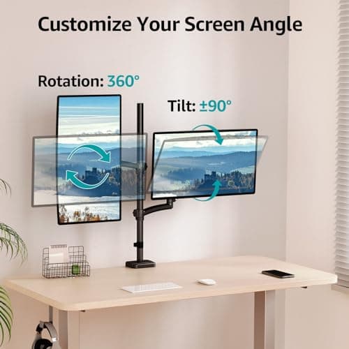 MOUNT PRO Vertical Dual Monitor Mount, Stacked Monitor Stand for 2 Computer Screens up to 32 inches, Fully Adjustable Full Motion Display Desk Mount, Each Arm Holds up to 17.6lbs, VESA Mount 4