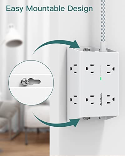 Surge Protector Power Strip - 8 Widely Outlets with 4 USB Ports(1 USB C Outlet), Addtam 3-Side Outlet Extender Strip with 5Ft Extension Cord, Flat Plug, Wall Mount for Dorm Home Office, ETL Listed 6