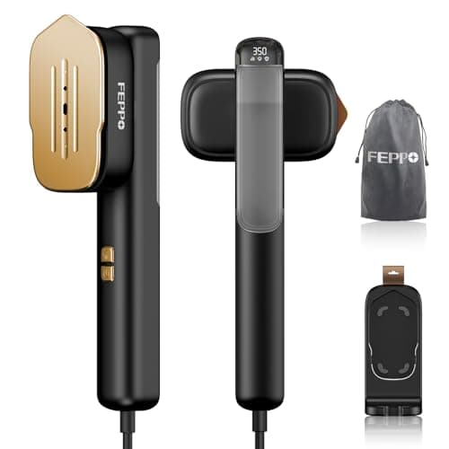 FEPPO Travel Steamer for Clothes, 110-240V Dual Voltage Portable Steamer & Iron 2 in 1, Fast Heat Up, 1100W Powerful Garment Steamer, Large Ceramic Heat Panel for Home & Global & Europe Traveling