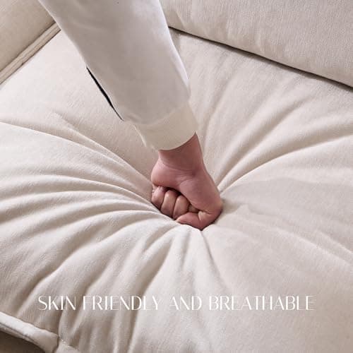 85.83" Sectional Couches for Living Room, Cloud Couch Sectional with Large Storage Ottoman, U-Shape Modular Sectional Sofa with 5 Seater Chenille Sofa and Pillow for Apartment, Bedroom, Beige 6