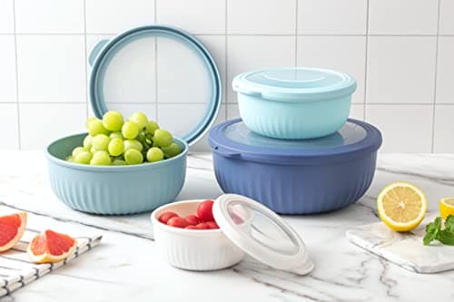 COOK WITH COLOR Prep Bowls with Lids- Wide and Deep Nesting Plastic Small Mixing Bowl Set with Lids, 8 Piece Set - Wide Bowls, Blue 8